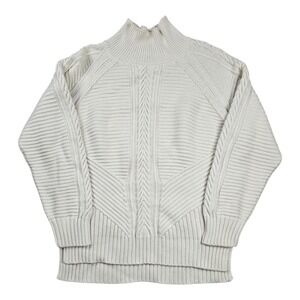 Banana Republic Cable Knit Sweater Women Large White Long Sleeve Chunky Cotton